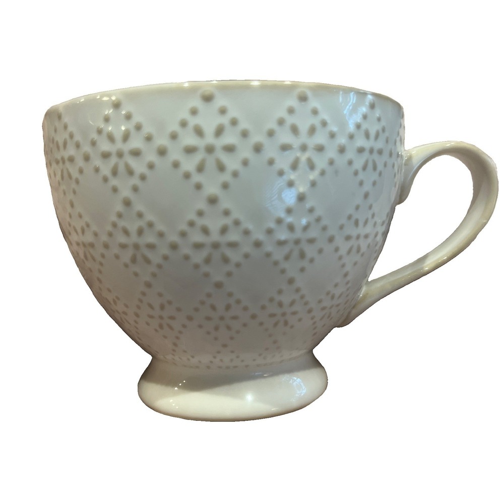 Daisy Dots Pattern Footed Coffee Mug 14 Oz Ceramic Ivory Cup By SH Home